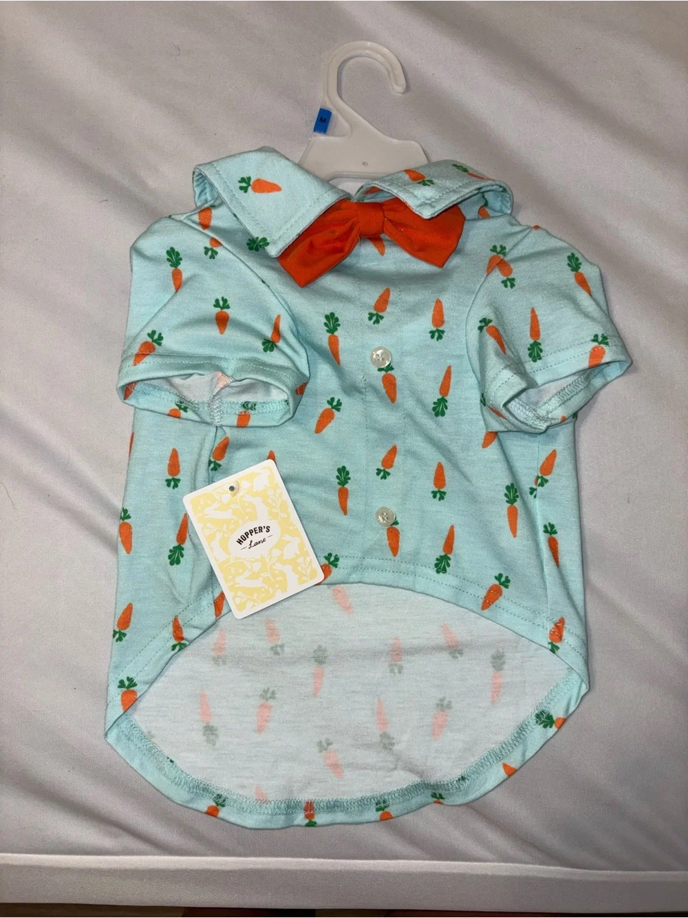Mint Carrot Print Dog Shirt with Orange Bow